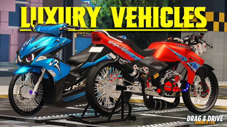 Blue scooter and red motorcycle from the Drag Drive Simulator luxury vehicle set